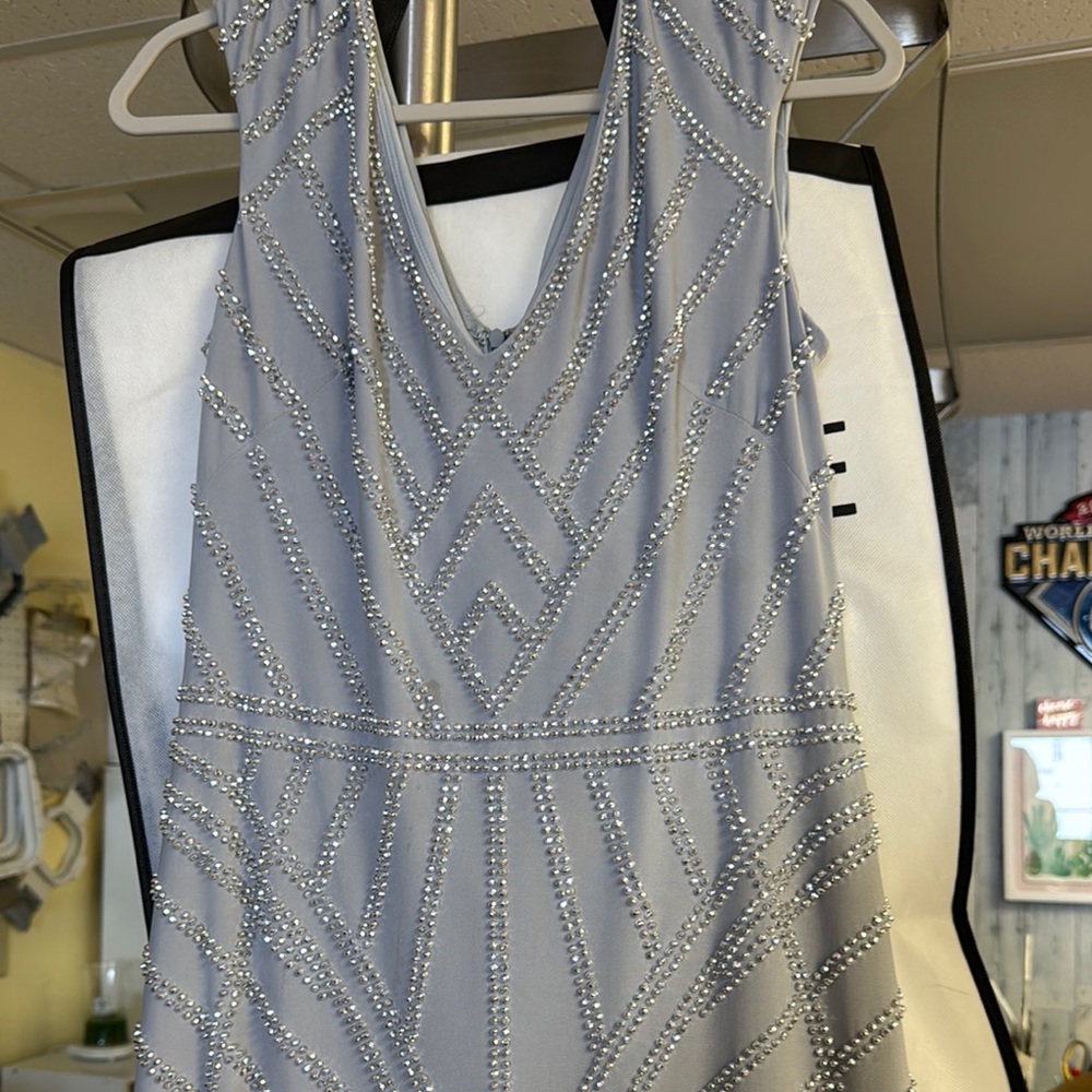 Xscape Silver Beaded Backless Dress